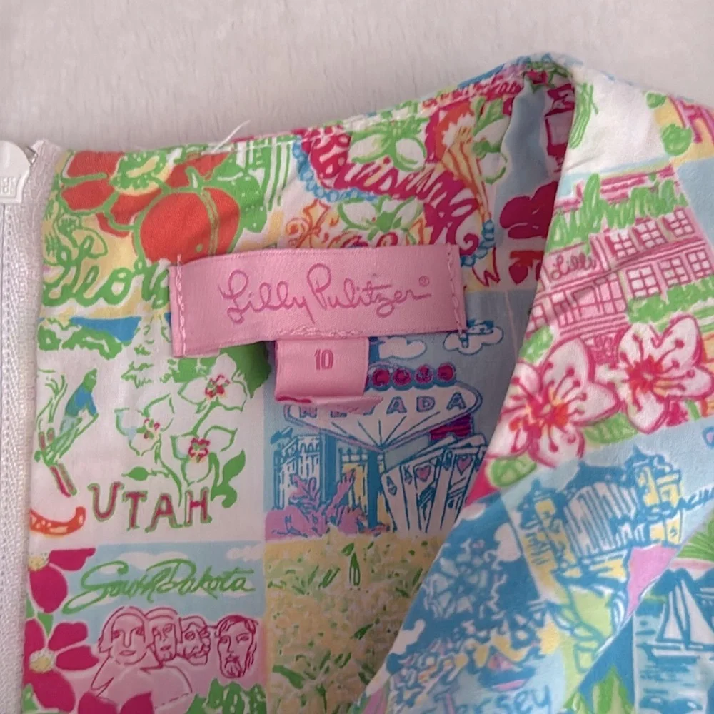 Lilly Pulitzer | State Of Mind USA Patchwork Print Classic Shift Dress (10) - Picture 11 of 16